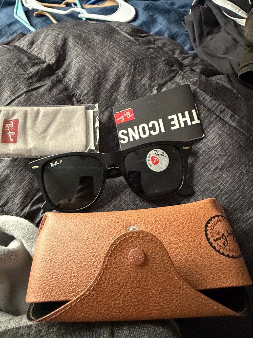 Ray-Ban Men's Black Sunglasses with Brown Leather Case